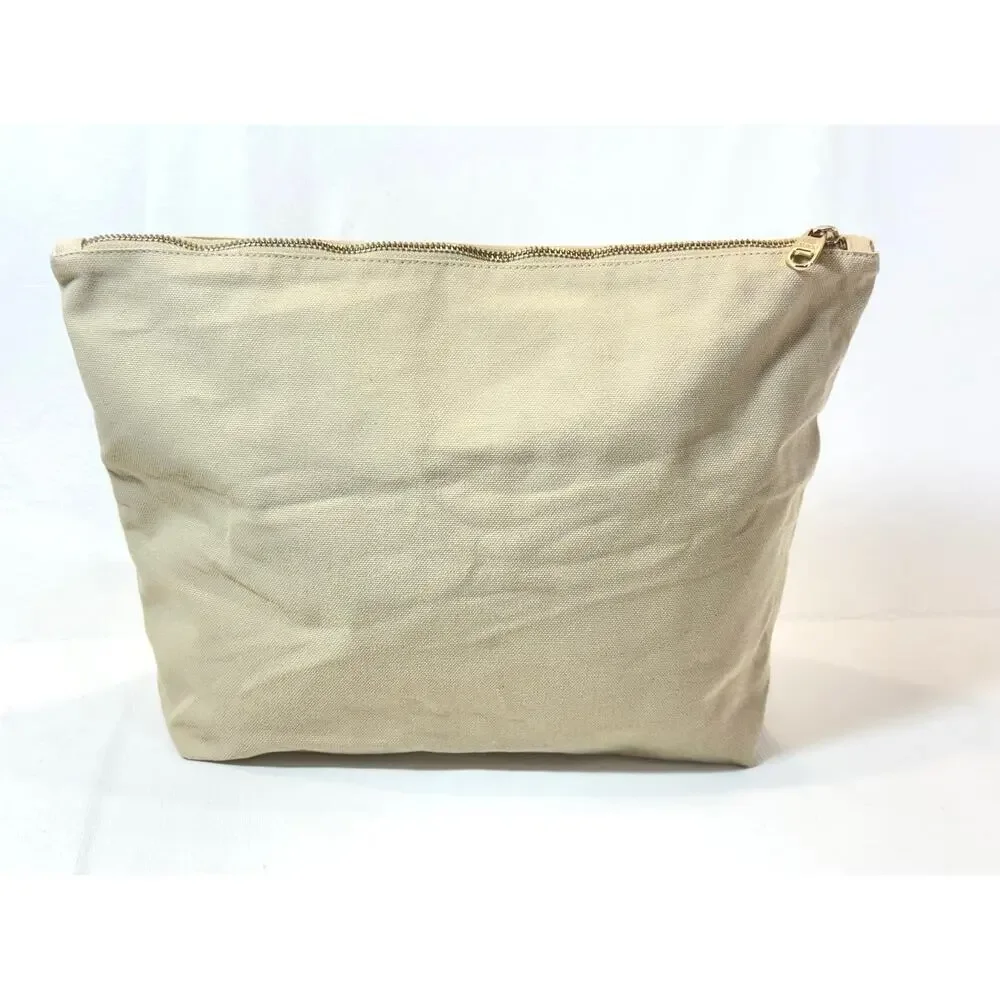 Red Valentino Cosmetic Case Beige Coated Canvas Zip Pouch Makeup Travel Clutch